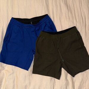 Bundle of two (2) pairs of Lululemon men’s shorts blue green size Large L